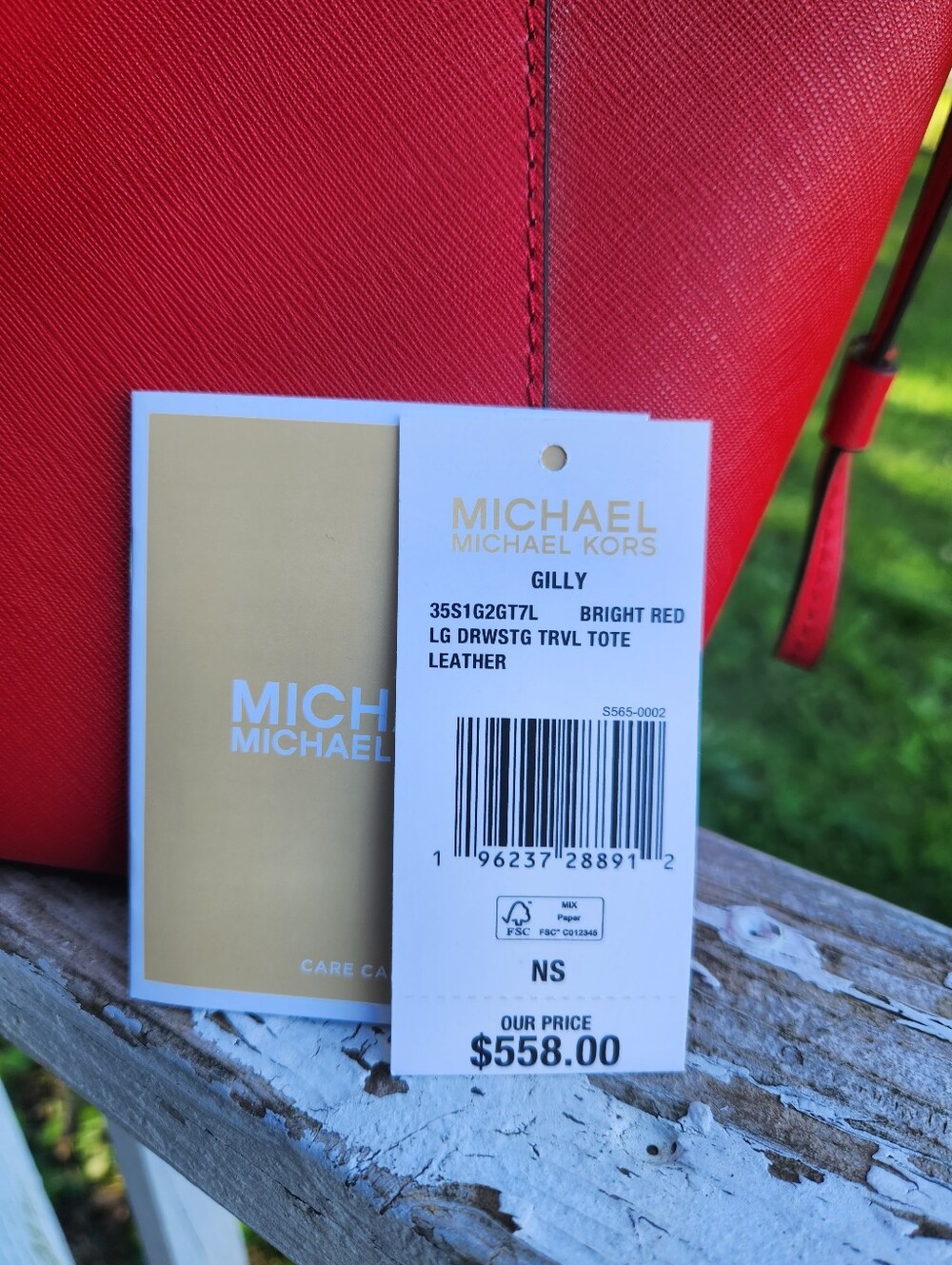 Michael Kors Red Saffiano Leather Tote - Picture 3 of 12